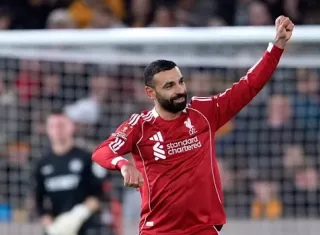 Mohamed Salah celebra su gol anotado en el partido. Foto: EFE
