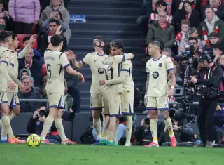 Festejo del gol de Lamine Yamal. /Foto: EFE