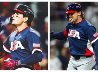 Roman Anthony (izq.) y Gunnar Henderson, de Estados Unidos, conectaron los jonrones que marcaron la diferencia en el partido.