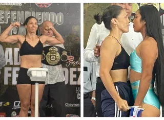 Nataly Delgado no tuvo dificultades en la ceremonia de pesaje oficial del encuentro. Foto: Cortesía