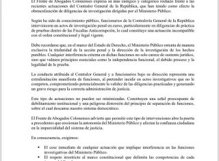 El gremio advierte que estas acciones constituyen una extralimitación de funciones, al interferir en procesos que, por mandato constitucional, corresponden exclusivamente al Ministerio Público.