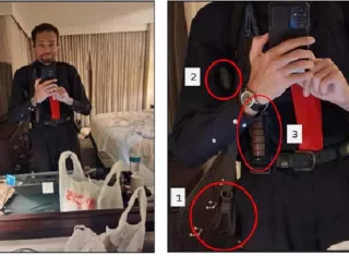 Cole Allen, el hombre acusado de intentar asesinar al presidente de Estados Unidos, Donald Trump, en la Cena de Corresponsales de la Casa Blanca, se tomó un selfi armado ante el espejo de su habitación del hotel minutos antes del intento de atentado. Foto. Fiscalía/EFE