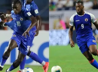  Los futbolistas haitianos Jean-Ricner Bellegarde (i) y Ducker Nazon, dos de los veintiséis convocados.