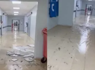 El pasillo del hospital inundado. 