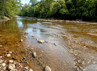 La merma en el caudal es del Río Chico es habitual durante la época seca, la situación se ha vuelto crítica por la incidencia del fenómeno El Niño. Foto. Cortesía
