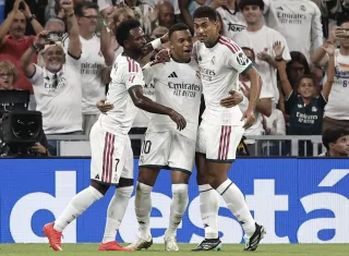 Celebración de uno de los goles de Kylian Mbappé. /Foto: EFE