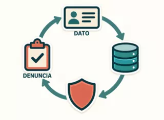  Línea horizontal con cuatro nodos: tarjeta SIM, candado, sobre y tarjeta bancaria