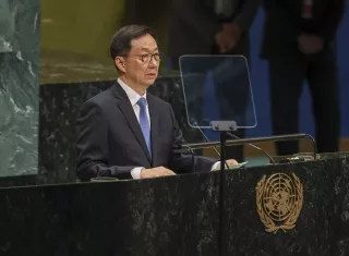 El vicepresidente Han Zheng, aseguró que China se mantiene "firme en su búsqueda de la paz y el desarrollo" y en su compromiso con el multilateralismo y abordó otros temas que la organización debe afrontar como el cambio climático, la seguridad de la salud pública o el incremento de la representación del Sur global. Foto. EFE