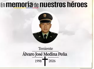 El teniente Álvaro José Medina Peña fue asesinado cuando viajaba a la localidad de El Bordo, también en el Cauca, para "cumplir su deber y apoyar el servicio de Policía". Foto. @PoliciaColombia 