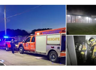 Personal del Dinasepi investiga el incendio en el Rafael Estévez.  /  Fotos: BCBRP