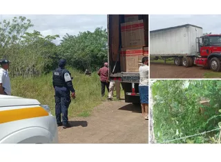 Afortunadamente la mercancía seguía dentro del camión, solo unas cuantas cajas fueron ubicadas entre la maleza.  /  Fotos: PGN
