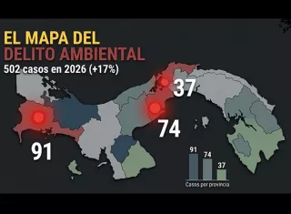 Chiriquí (91), Panamá Oeste (74) y Colón (37) concentran la mayor cantidad de delitos ambientales en Panamá.  /  Imagen generada con IA: Fuente PGN