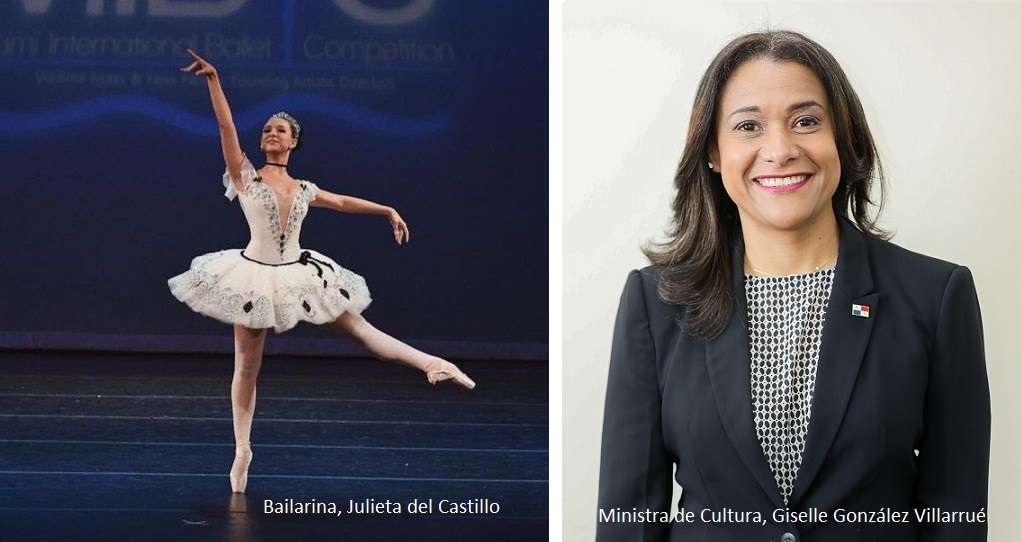 Bailarina del Ballet Nacional, Julieta del Castillo y la ministra de Cultura, Giselle González Villarrué .