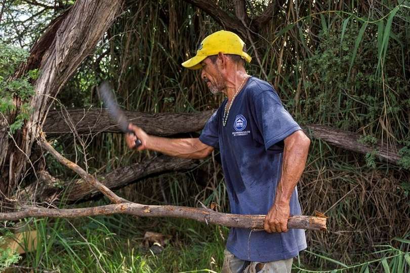 Pedro Tortosa cortar restos de árboles en Maracaibo venezuela efe