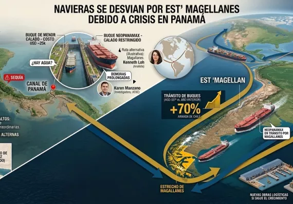 Barcos le huyen al Canal de Panamá: tráfico por Magallanes se dispara 70%