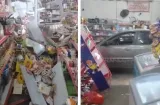 Conductor acelera en vez de frenar y zampa sedán dentro de minisúper