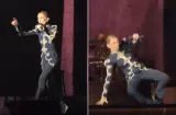 Céline Dion sufre aparatoso resbalón en pleno show y casi se saca la...