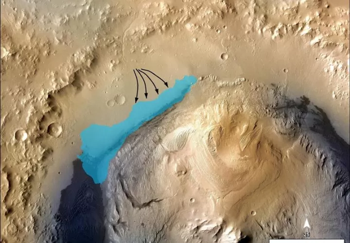 Fotografía sin fechar facilitada por la agencia espacial estadounidense NASA que muestra el lugar donde podría haber existido un antiguo lago, dentro del Cráter Gale en el planeta Marte.  /  Foto: EFE Archivo