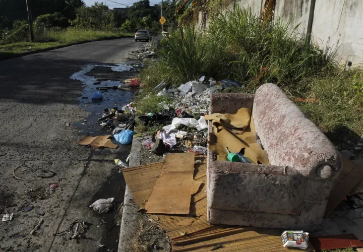 Moradores de la comunidad de Paraíso en San Miguelito exigen a las autoridades alcaldicias que busquen una solución para evitar que personas ajenas a la comunidad sigan tirando basura en un paraje solitario que existe en este sector. Desde juegos de mesa hasta sillones podemos encontrar diariamente en este lugar.  Foto Edwards Santos