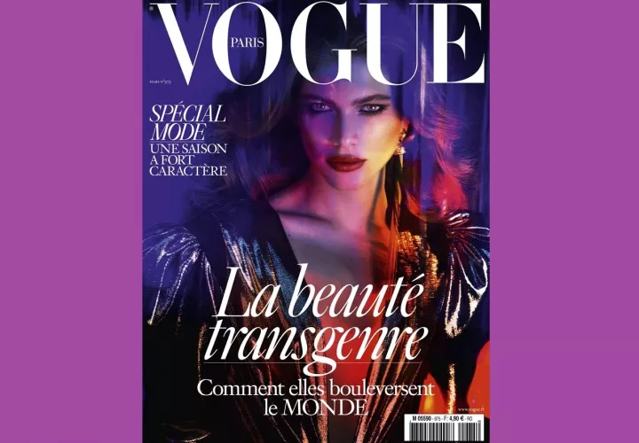 Fotografía sin fechar facilitda por la editorial Conde Nast France hoy, 16 de febrero de 2017 que muestra la portada de la edición de abril de Vogue Paris que muestra a la modelo transexual brasileña Valentina Sampaio. / Foto: EFE