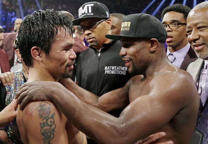 Mayweather difundió un video en Instagram, a primera hora del sábado, y en el que sale acompañado por Pacquiao. /AP