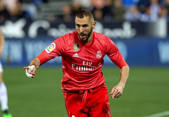 El delentero francés del Real Madrid Karim Benzema, celebra el gol que marcó durante el partido de LaLiga que el Leganés y el Real Madrid. Foto: EFE