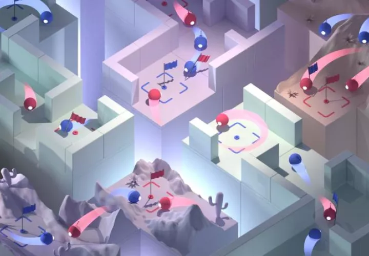 Ilustración de los agentes de Inteligencia Artificial jugando a Captura la bandera en la que se muestra una serie de comportamientos. EFEDeepMind