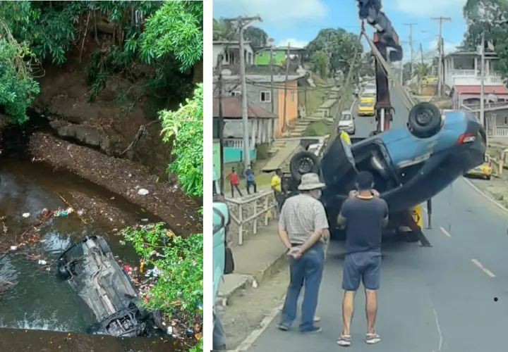 Afortunadamente el caudal de afluente no era profundo, lo que tal vez le salvó la vida. Fotocombinación: Edwards Santos / TraficoPanama