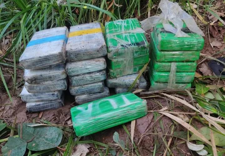 La droga estaba envuelta en plásticos de color verde, transparente y negro.