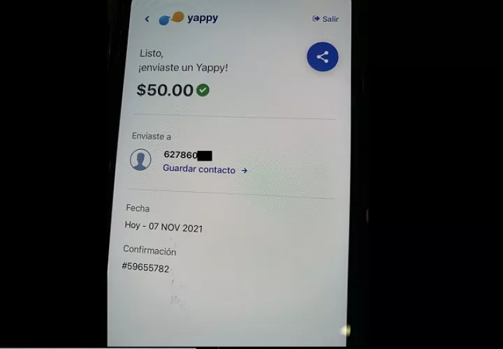 En la imagen aparece el comprobante de la transacción.