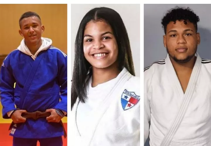 Pablo Díaz (izq.), Némesis Candelo (c) y Manuel Velásquez, tres de los cuatro judocas que estarán en los Juegos Panamericanos Junior. Fotos: Cortesía