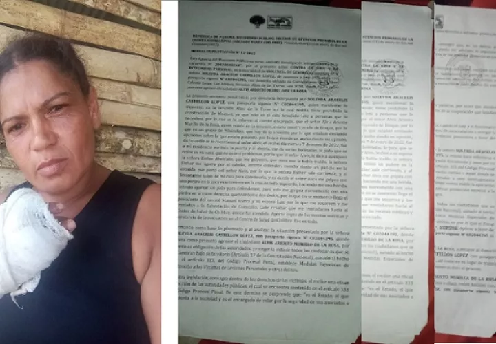 En la imagen aparece la víctima, Soleyda Castellón y el acta de la denuncia.
