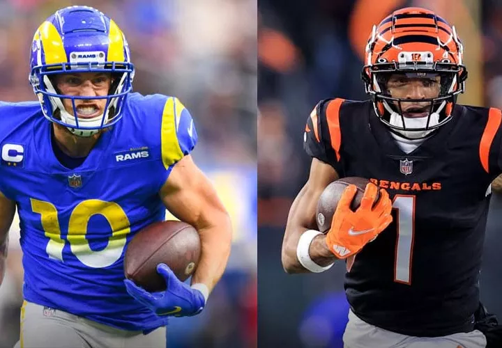 Los recibidores Cooper Kupp (izq.), de los Rams y Ja'Marr Chase, de los Bengals. Fotos: AP