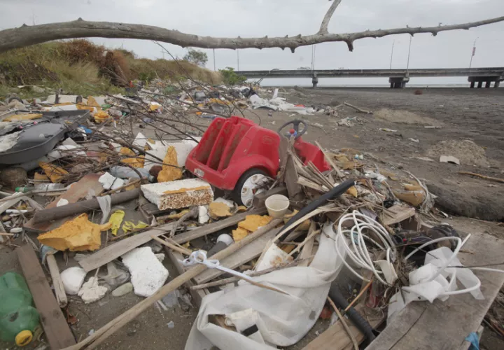 Fotografía de la  basura acumulada en la playa de Costa del Este. EFE