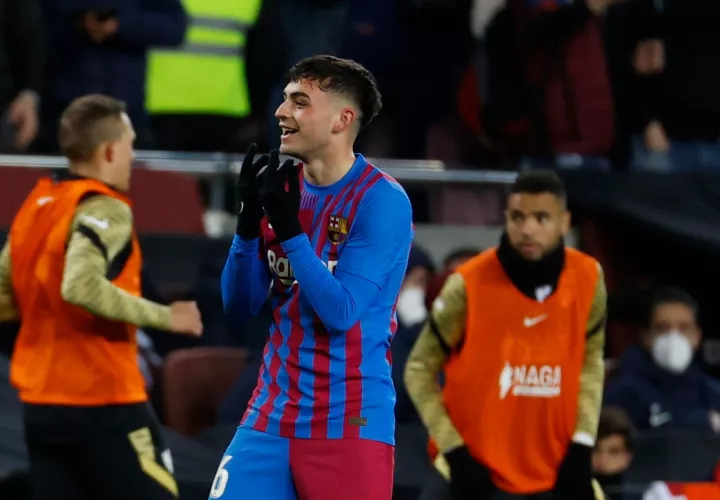 Pedro González &quot;Pedri&quot; celebra su gol. /Foto: EFE