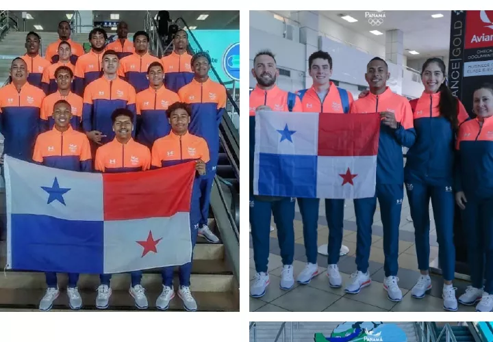 El equipo de baloncesto (izq.) y la delegación de esgrima. Fotos: COP