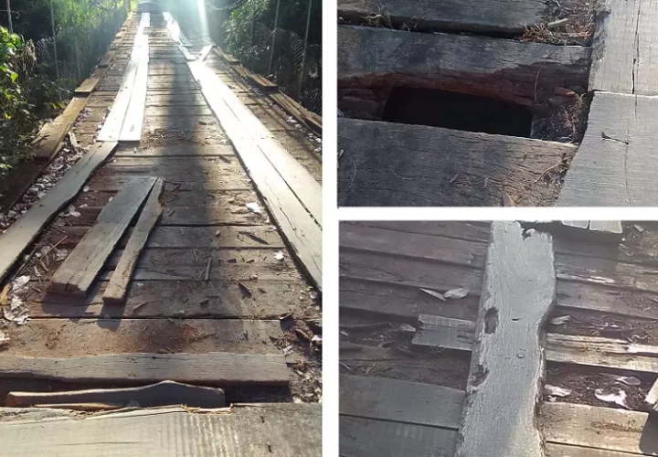 Las tablas de madera se pudren con el agua de lluvia.