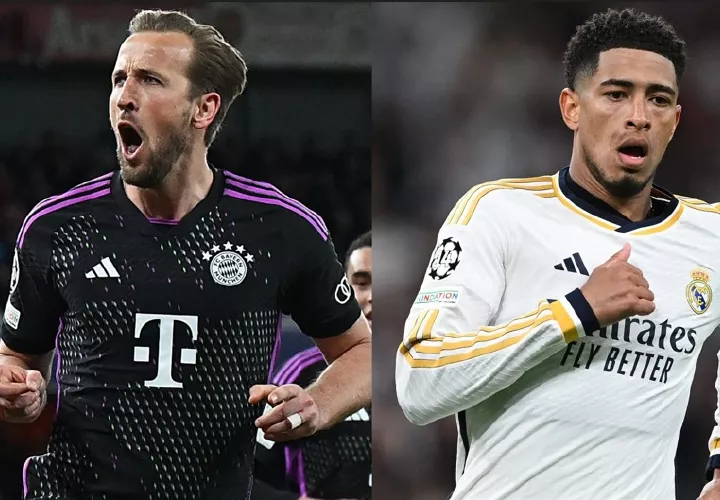 Harry Kane (izq.) y Jude Bellingham, jugadores del Bayern y el Real respectivamente.