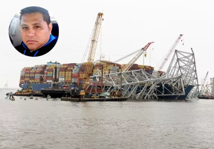 Los restos del puente Francis Scott Key se ven encima del carguero Dali. Fotocomposición EFE / Redes