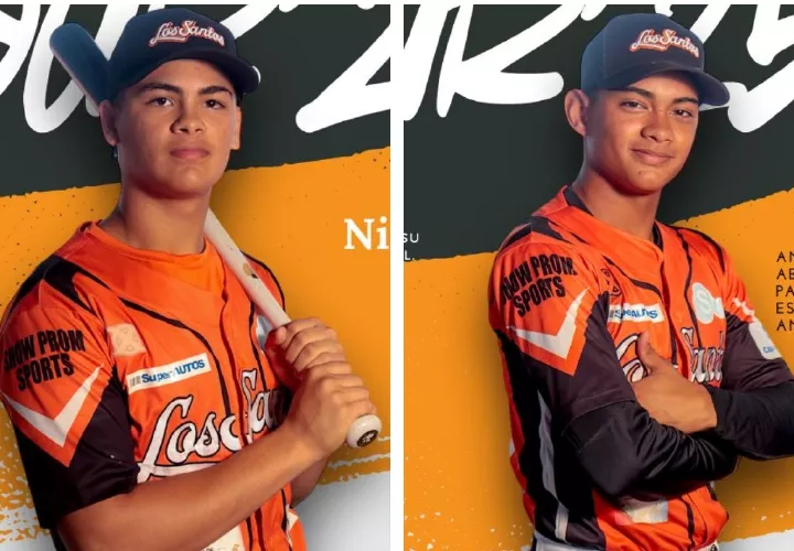 El jardinero Nicolás Vergara (izq.) y el lanzador izquierdo José Serva son dos de los principales jugadores que tendrá Los Santos en el Campeonato Nacional de Béisbol Juvenil 2025.