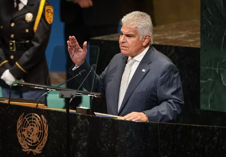 El presidente José Raúl Mulino durante su discurso en la ONU.