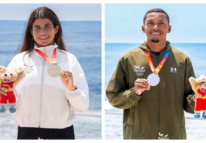 Los surfistas panameños Verónica Correra (izq.) y Edwin Núñez ganaron medalla de oro y plata respectivamente en los Bolivarianos.