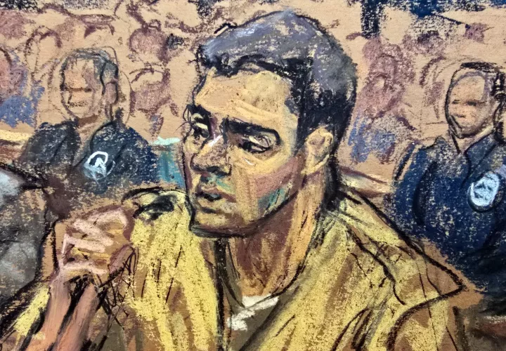 Dibujo realizado por la artista Jane Rosenberg donde aparece Luigi Mangione.