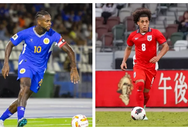 Adalberto Carrasquilla, de la Selección de Panamá (der.) y Leandro Bacuna, de Curazao.