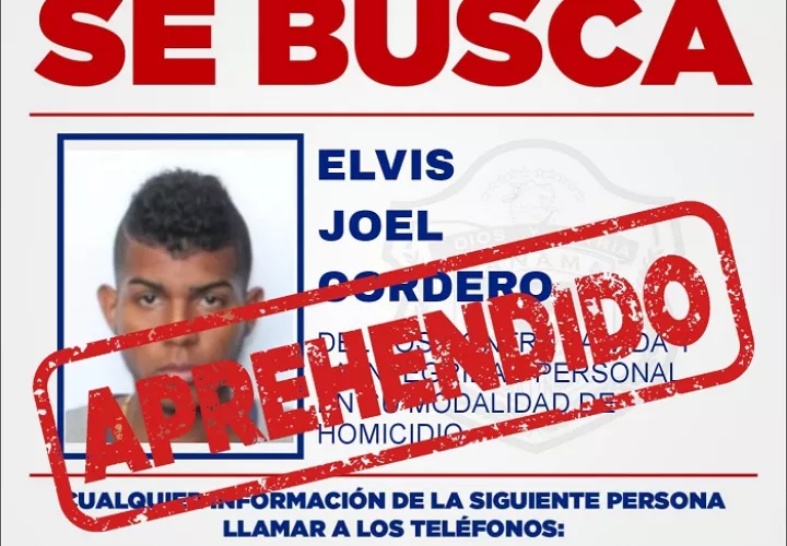 Elvis Joel Cordero, incluido en la lista de los "Más Buscados" por los delitos de homicidio y tentativa, fue aprehendido en Cativá.  /  Foto: PN