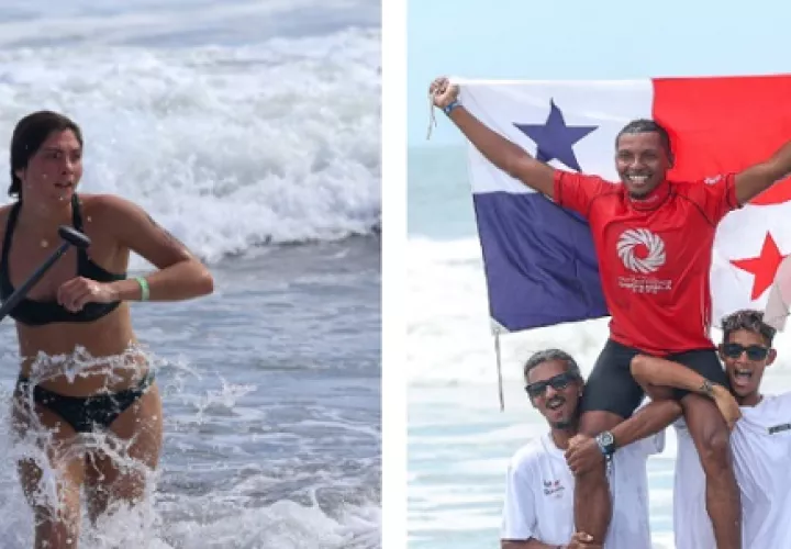 Los surfistas Stephanie Bodden y Edwin Núñez. Fotos: COP