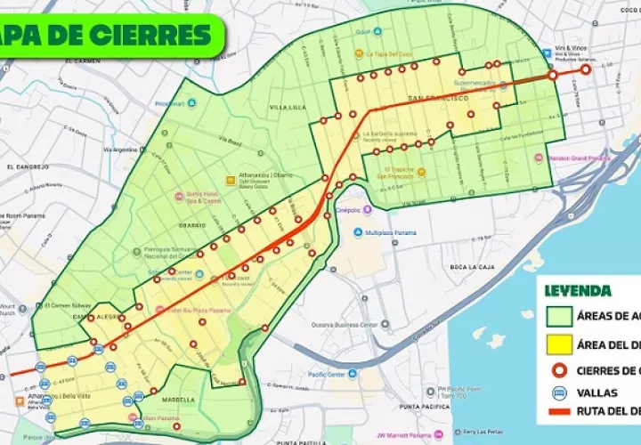Mapa de cierre de vías por el desfile de Navidad de este domingo.  /  Imagen: Cortesía