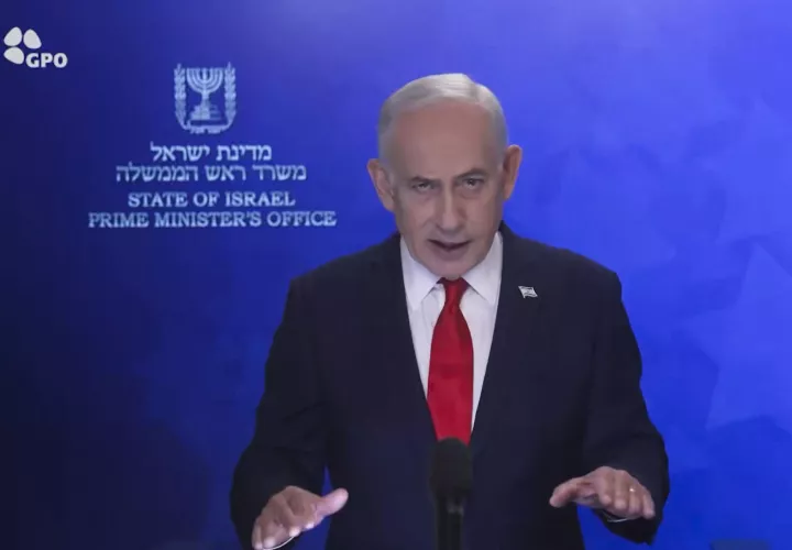 Captura de video de la declaración retransmitida en la noche de este sábado del primer ministro israelí, Benjamín Netanyahu. /Foto: EFE