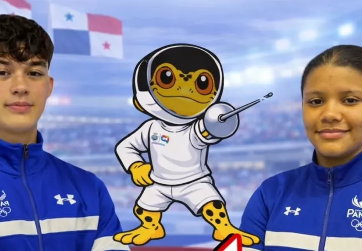 Caleb Caldito Chan (izq.) e Itza Castillo Gouldbourne. Foto: @esgrimadepanama