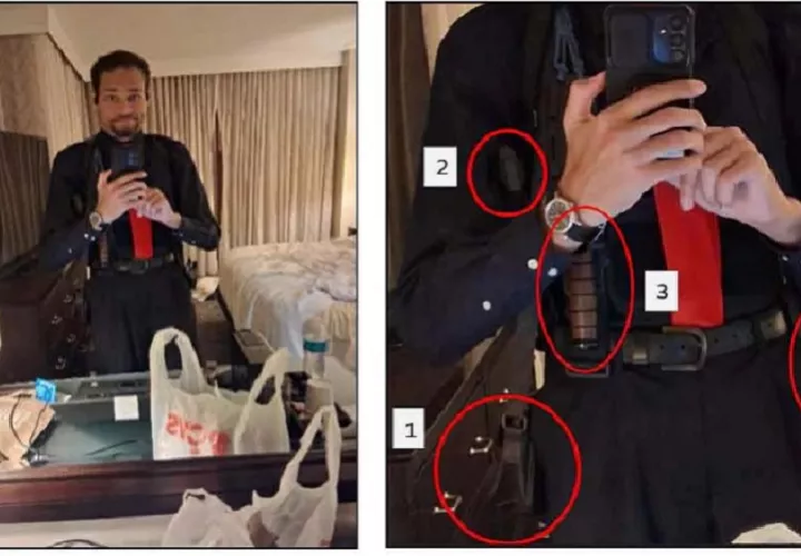 Cole Allen, el hombre acusado de intentar asesinar al presidente de Estados Unidos, Donald Trump, en la Cena de Corresponsales de la Casa Blanca, se tomó un selfi armado ante el espejo de su habitación del hotel minutos antes del intento de atentado. Foto. Fiscalía/EFE